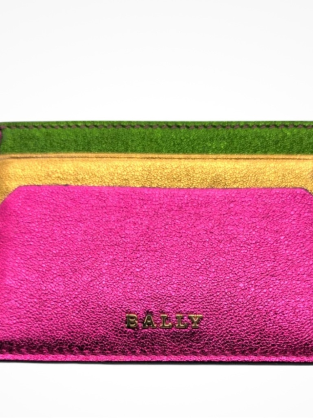Bally Metallic Pink, Gold & Green Slim Card Case - Picture 5 of 5